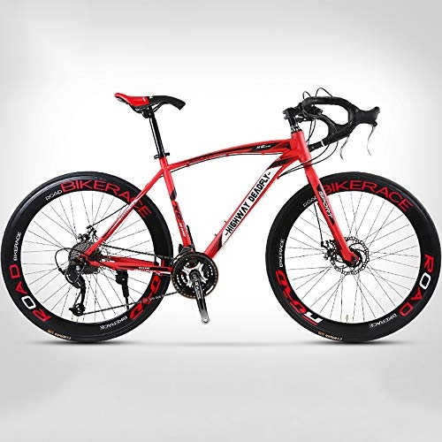 Road Bike : ZLMI Mountain Cross-Country Bycicle, 26-Inch Adult Variable Speed Bike, 24-Speed Variable Speed System, High Carbon Steel Frame, Light And Strong, Angled Grip, Red