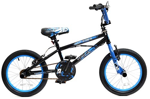 Road Bike : Zombie Unisex-Youth Outbreak Boys Kids Freestyle BMX Bike with Gyro, Black / Blue, 16" Wheel
