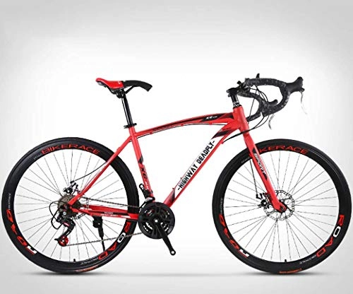 Road Bike : ZTYD 26-Inch Road Bicycle, 24-Speed Bikes, Double Disc Brake, High Carbon Steel Frame, Road Bicycle Racing, Men's And Women Adult-Only, Red