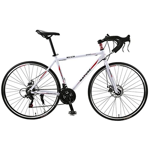 Road Bike : ZWHDS 700C aluminum alloy variable speed bicycle, ultra-light double disc brake racing 21 / 27 / 30 speed curved road bicycle (Color : White red, Size : 27 speed)
