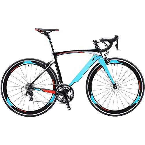 Road Bike : ZXL Road Bikes, Warwinds3.0 Carbon Road Bike Racing Bike 700C Carbon Fiber Road Bicycle with 18 Speed Derailleur System and Double V Brake, Blue