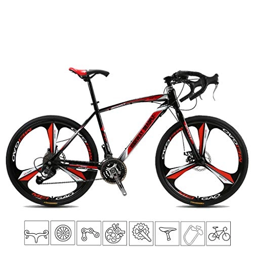 Road Bike : ZXLLO 26-Inch Lightweight 3 Spoke Road Bicycle 27-Speed Bikes Double Disc Brake Road Bicycle Racing, Black Red