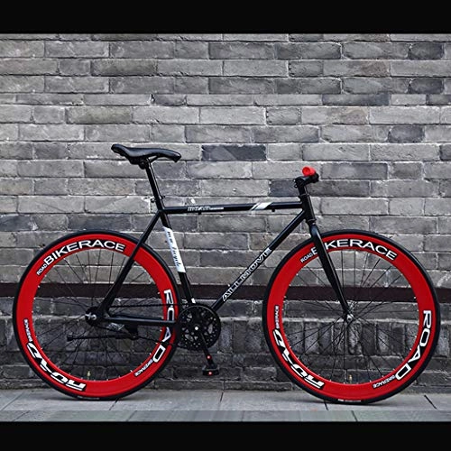 Road Bike : ZXLLO 26-inch Lightweight Road Bicycle Single-speed Bikes Fixie Gear Road Bicycle Racing, Black / Red