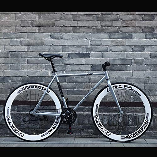 Road Bike : ZXLLO 26-inch Lightweight Road Bicycle Single-speed Bikes Fixie Gear Road Bicycle Racing, Silver