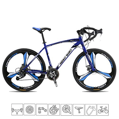 Road Bike : ZXLLO 26" Wheel 3 Spoke Road Racing Bike 27 Speed Road Bicycle Dual Disc Brake Bicycle, Blue