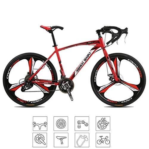 Road Bike : ZXLLO 26" Wheel 3 Spoke Road Racing Bike 27 Speed Road Bicycle Dual Disc Brake Bicycle, Red