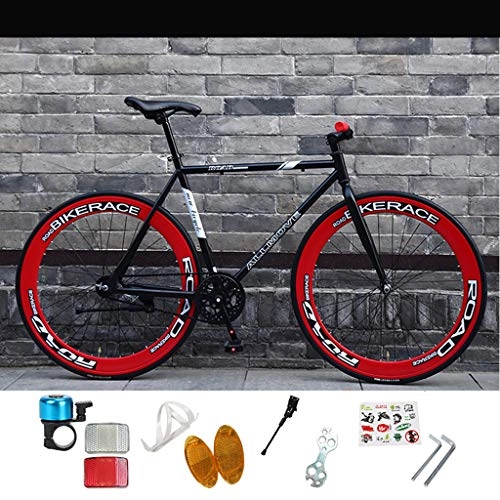 Road Bike : ZXLLO Fixie Gear Endurance Road Bicycle Road Bike Single Speed 26in Wheels Adult High-carbon Steel Frame Ultra-light Bicycle, Black / Red