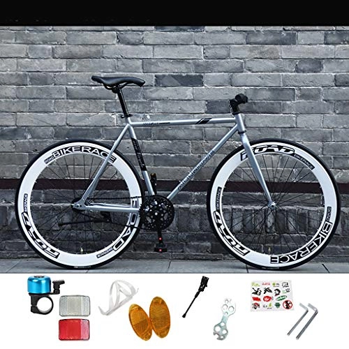 Road Bike : ZXLLO Fixie Gear Endurance Road Bicycle Road Bike Single Speed 26in Wheels Adult High-carbon Steel Frame Ultra-light Bicycle, Silver