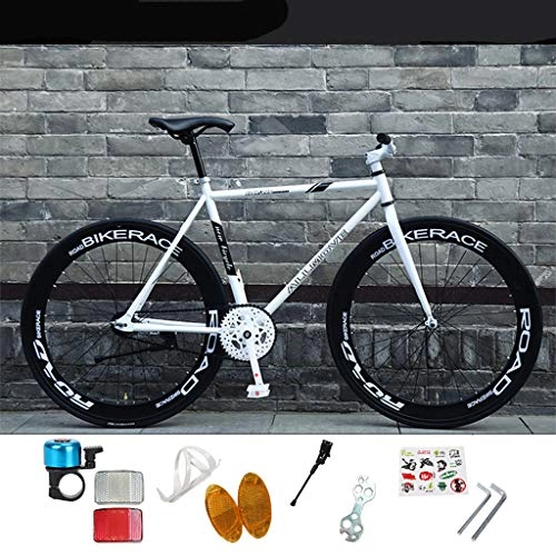 Road Bike : ZXLLO Lightweight Fixie Gear Steel Drop Bar Road Bike Road Racing Bike 26in Wheel Single Speed, Black / White