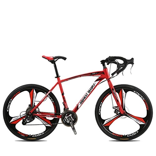 Road Bike : ZXLLO Steel Frame Road Bike City Road Bike 3 Spoke 27 Speed Derailleur System and Dual Disc Brake, Red