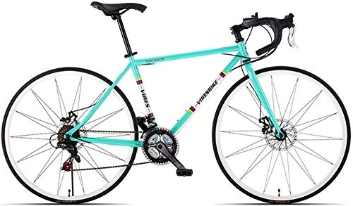 Road Bike : ZYLE 21 Speed Road Bicycle, High-carbon Steel Frame Men's Road Bike, 700C Wheels City Commuter Bicycle with Dual Disc Brake (Color : Blue, Size : Bent Handle)