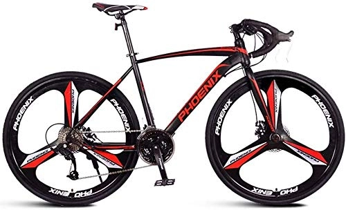 Road Bike : ZYLE Adult Road Bike, Men Racing Bicycle with Dual Disc Brake, High-carbon Steel Frame Road Bicycle, City Utility Bike (Color : Black, Size : 27 Speed 3 Spoke)