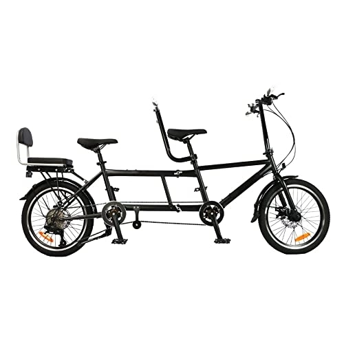 Tandem Bike : Adult Folding Bike, Tandem Bike for Cycling, Classic Tandem Adult Beach Cruiser Bike for Family, 7-Speed Adjustable, Maximum Load 200kg, Three Seater, Size 210x35x110cm / 110x35x62