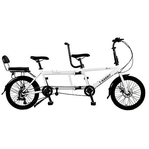 Tandem Bike : Adult Folding Bike, Tandem Bike for Cycling, Classic Tandem Adult Beach Cruiser Bike for Family, 7-Speed Adjustable, Maximum Load 200kg, Three Seater, Size 210x35x110cm / 110x35x62cm