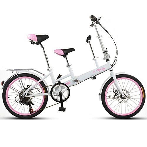 Tandem Bike : Axdwfd 20 Inch Bicycle, Mother And Child Tandem Folding Shifting Disc Brake Fence Safety Belt Double Mother Pick Up Child Bicycle (color : White)