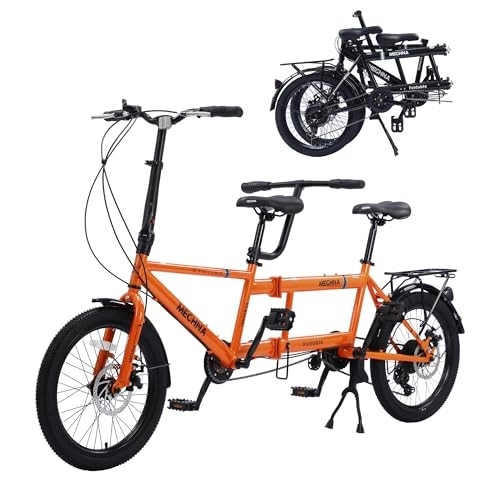 Tandem Bike : BIXUYOU Foldable Tandem Bike - 20 Inch City Tandem Folding Bike, Adjustable Tandem Beach Cruiser Bike, Folding Bike with 3 Seats for Adults, 7 Speeds