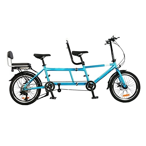 Tandem Bike : City Tandem Folding Bicycle, Variable Speed Bike Riding Couple 7-Speeds Foldable Disc Brake Multiple Colors 20-Inch Wheels for Student Office Workers (Blue One Size)