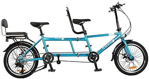 Tandem Bike : FDSAD City Parent-child Folding Tandem Bicycle, Variable Speed Bike Riding Couple Entertainment Universal Wayfarer, Foldable Disc Brake Travel Bikes, Blue