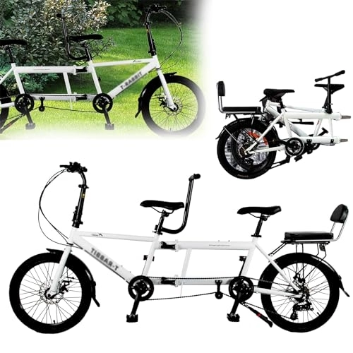 Tandem Bike : Foldable Tandem Beach Cruiser Bike, Tandem Adult Beach Cruiser Bicycles, 20-Inch Wheels, 3 Seater, 7-Speed, Size 210x35x110cm, Folded Size 110x35x62cm, Maximum Load 200kg white