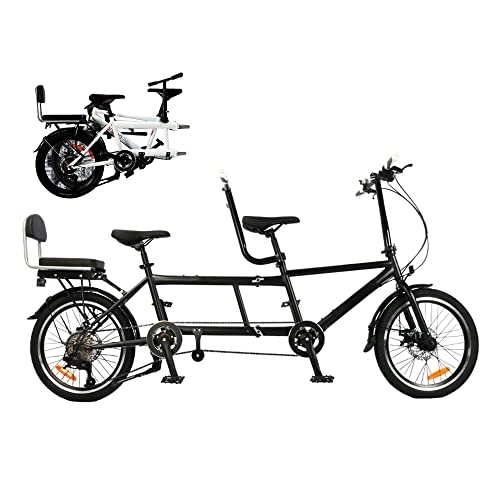Tandem Bike : Foldable Tandem Bike - 20 Inch City Tandem Folding Bike, Adjustable Tandem Beach Cruiser Bike, Folding Bike with 3 Seats for Adults, 7 Speeds, CE / FCC