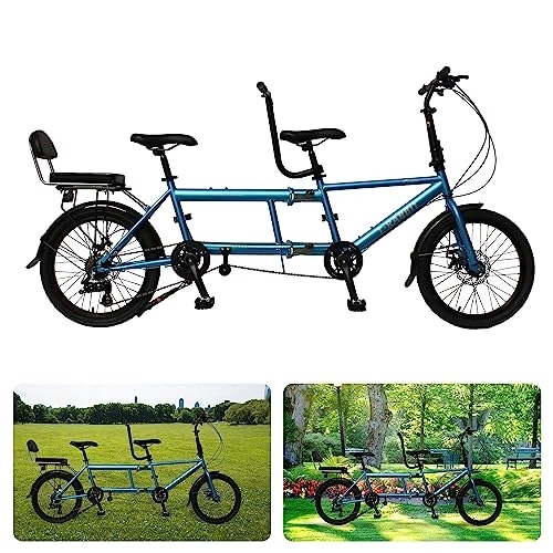 Tandem Bike : GOJLEX Foldable Tandem Bike, 20”City Tandem Folding Bicycle, 7-Speed Adjustable Cruiser Bike Folding Bike with 3 Seats& Disc Brake, CE FCC CCC (Blue)