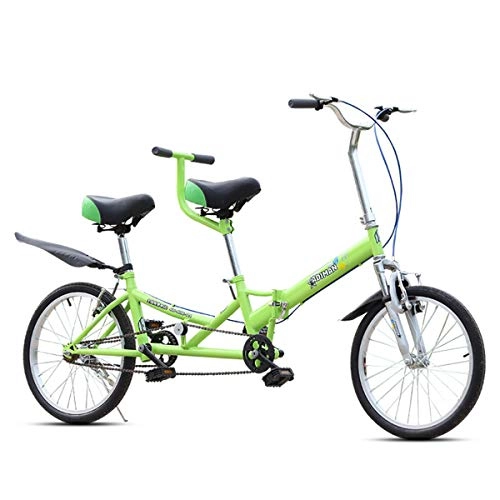 Tandem Bike : HBNW City Tandem Bicycle Bike 20Inches Riding Couple Entertainment Universal Wayfarer Riding Double V Brake Travel Bikes with Accessories, Green