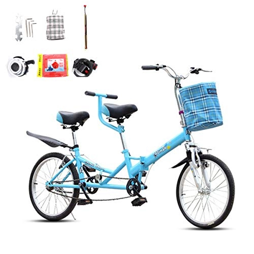 Tandem Bike : HBNW Tandem Bicycle Bike 20Inches Riding Couple Entertainment Universal Wayfarer Riding V Brake Sightseeing Bike with Accessories, Blue