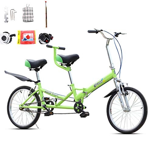 Tandem Bike : HBNW Tandem Bicycle Bike 20Inches Riding Couple Entertainment Universal Wayfarer Riding V Brake Sightseeing Bike with Accessories, Green