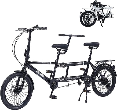 Tandem Bike : LAYIQDC Tandem Bike, Foldable Three-Person Bike, Family Bike Suitable for Two Adults and One Child, High Carbon Steel Material, Rust-Resistant and Durable (Black)