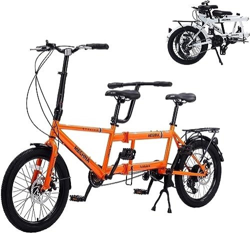 Tandem Bike : LAYIQDC Tandem Bike, Foldable Three-Person Bike, Family Bike Suitable for Two Adults and One Child, High Carbon Steel Material, Rust-Resistant and Durable (Orange)