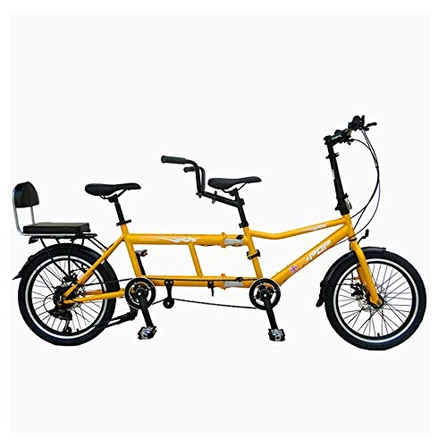 Tandem Bike : SYLTL Three People Folding City Tandem Bicycle Couple Double Riding Mountain Travel and Sightseeing Portable Parent-Child Double Folding Bike, Yellow