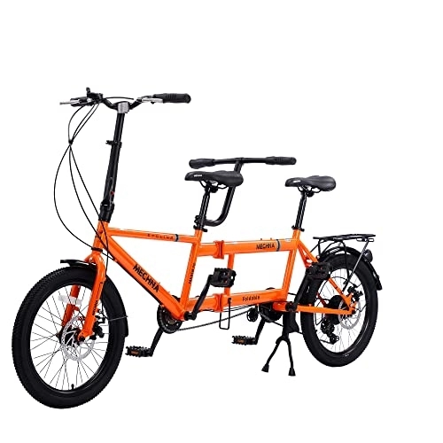 Tandem Bike : Tandem Bike for Cycling, Classic Tandem Adult Beach Cruiser Bike, 20-Inch Wheels City Tandem Folding Bicycle, Three Seater, 7-Speed Adjustable, Maximum Load 200kg, Size 81.5x 45.