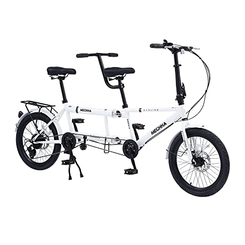 Tandem Bike : VLOJELRY 20” Foldable Tandem Bike - Adult Beach Cruiser Bike, 2 Seater Adjustable 7 Speeds Foldable Compact Bicycle for Family Travel and Couple Riding