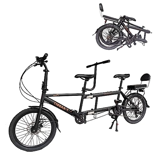 Tandem Bike : VZADGWA Tandem Bike 20-inch Folding City Tandem Bicycles Twinn, Foldable Tandem Adult Beach Cruiser Bike with Adjustable 7 Speeds, 2-Seater & Disc Brake, Black