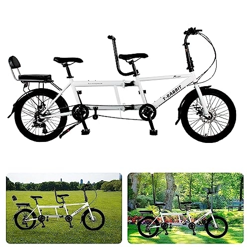 Tandem Bike : XIaqWeRRIklsakdK Tandem Bike for Cycling, Classic Adult Beach Cruiser Bike, 20-Inch Wheels City Folding Bicycle, Three Seater, 7-Speed Adjustable, Maximum Load 200kg, White, One Size (JMF-011-white)