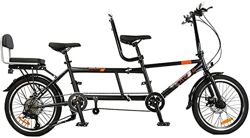 Tandem Bike : XINYUDAGE City Tandem Folding Bicycle Variable Speed Bike Riding Couple Entertainment Universal Wayfarer Foldable Disc Brake Travel Bikes-Black iteration