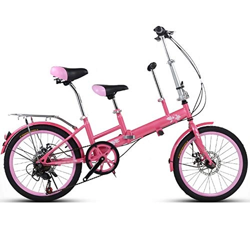Tandem Bike : YUMEIGE Kids' Bikes 20 Inch Bicycle, Mother And Child Tandem Folding Shifting Disc Brake Fence Safety Belt Double Mother Pick Up Child Bicycle EASY ASSEMBLY (color : Pink)