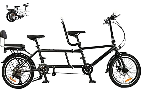 Tandem Bike : YXWJ Classic City Tandem Folding Bicycle, Foldable Tandem Adult Beach Cruiser Bike three Seater, Steel Low Step Frame, 8-Speed, Medium or Large Frame Options, Black