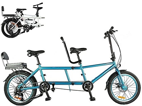 Tandem Bike : YXWJ Classic City Tandem Folding Bicycle, Foldable Tandem Adult Beach Cruiser Bike three Seater, Steel Low Step Frame, 8-Speed, Medium or Large Frame Options, Blue
