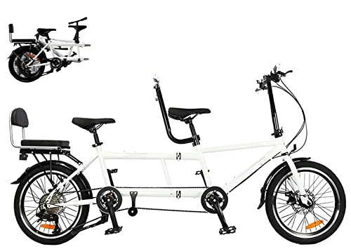 Tandem Bike : YXWJ Classic City Tandem Folding Bicycle, Foldable Tandem Adult Beach Cruiser Bike three Seater, Steel Low Step Frame, 8-Speed, Medium or Large Frame Options, White