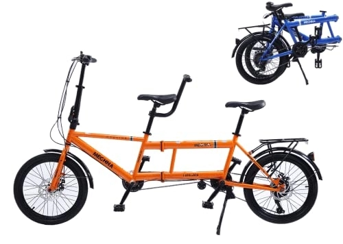 Tandem Bike : YXWJ Classic Tandem Bike - City Tandem Folding Bicycle, Foldable Tandem Adult Beach Cruiser Bike Adjustable 7 Speeds, Family 3-Seater, Orange