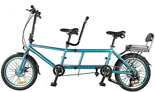 Tandem Bike : YXWJ Tandem Bike - City Tandem Folding Bicycle, Foldable Tandem Adult Beach Cruiser Bike Adjustable 8 Speeds, Blue