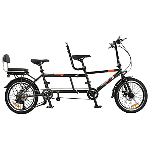 Tandem Bike : ZJWD City Tandem Folding Bicycle, Variable Speed Bike Riding Couple Entertainment Universal Wayfarer, Foldable Disc Brake Travel Bikes, Black