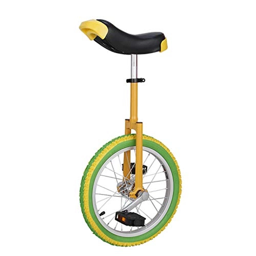 Unicycles : 16" 18" 20" in Colorized Wheel Uni-Cycle Skidproof Unicycle w Stand Cycling, Kid's / Adult's Trainer Unicycle Acrobatic Balance Single Wheel Cycling Exercise Bike Bicycle, Yellow Green (Size : 18 in)
