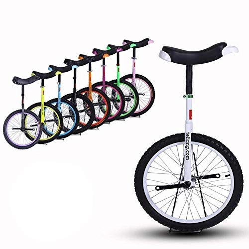 Unicycles : 16 / 18 / 20 Inch Wheel Unisex Unicycle Heavy Duty Steel Frame and Alloy Rim, for Kid's / Adult's, Best Birthday Gift, 8 Colors Optional (Color : White, Size : 20 Inch Wheel)