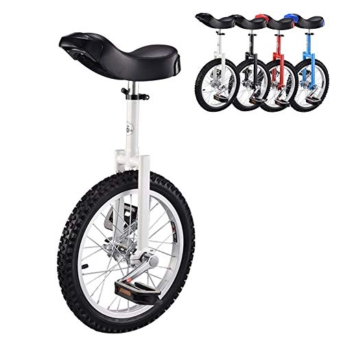 Unicycles : 16" Kid's Beginner Trainer Unicycle, Height Adjustable Skidproof Butyl Mountain Tire Balance Cycling Exercise Bike Bicycle, Load-bearing 150kg (Color : White)