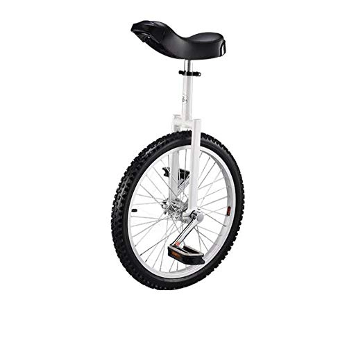 Unicycles : 20" Inch Chrome Wheel Unicycle Leakproof Butyl Tire Wheel Bike, Great Gift, Non-Slip Tires, Outdoor Sports Fitness, Comfortable Release Saddle, White