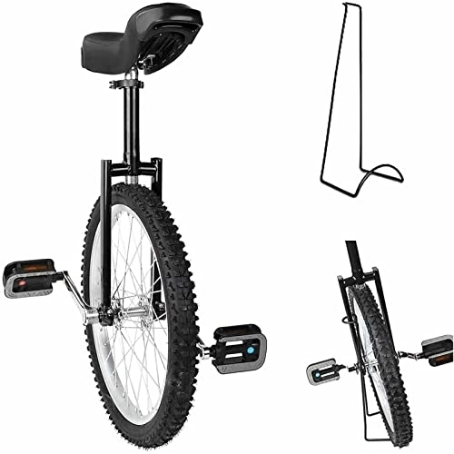 Unicycles : 20 Inch Unicycle Wheeled Bike Skidproof Tire Bike Height Adjustable Alloy Rim Bicycle with Sturdy Storage Stand Balance Cycling Exercise Fitness for Adult, Beginner, Trainer, Black, 18in