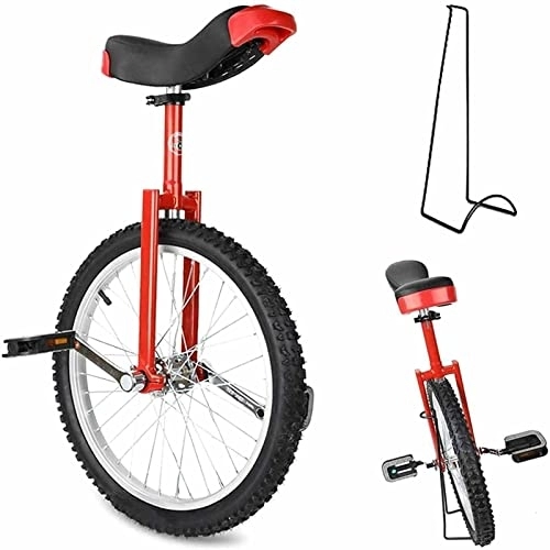 Unicycles : 20 Inch Unicycle Wheeled Bike Skidproof Tire Bike Height Adjustable Alloy Rim Bicycle with Sturdy Storage Stand Balance Cycling Exercise Fitness for Adult, Beginner, Trainer, Red, 18in