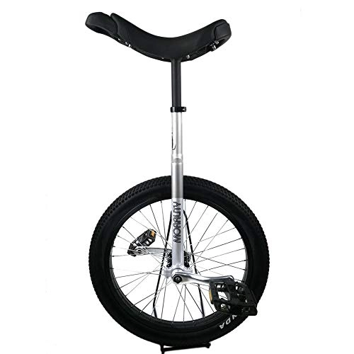Unicycles : 20" Unicycles, Kid's / Adult's Trainer Unicycle Height Adjustable, Skidproof Butyl Mountain Tire Balance Cycling Exercise Bike Bicycle (Color : Silver, Size : 20 inch)